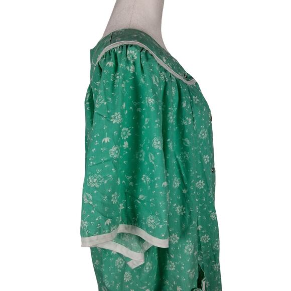 Granny Mint White Floral Pocket Vintage Housecoat Pearl Snaps Modest Lounge Wear - Picture 6 of 10